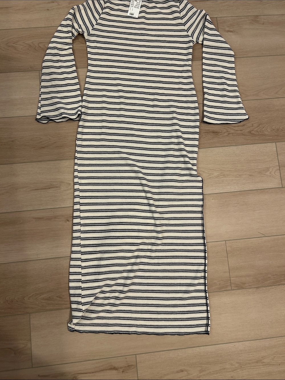Divided Striped Midi Dress in Cream and Black
